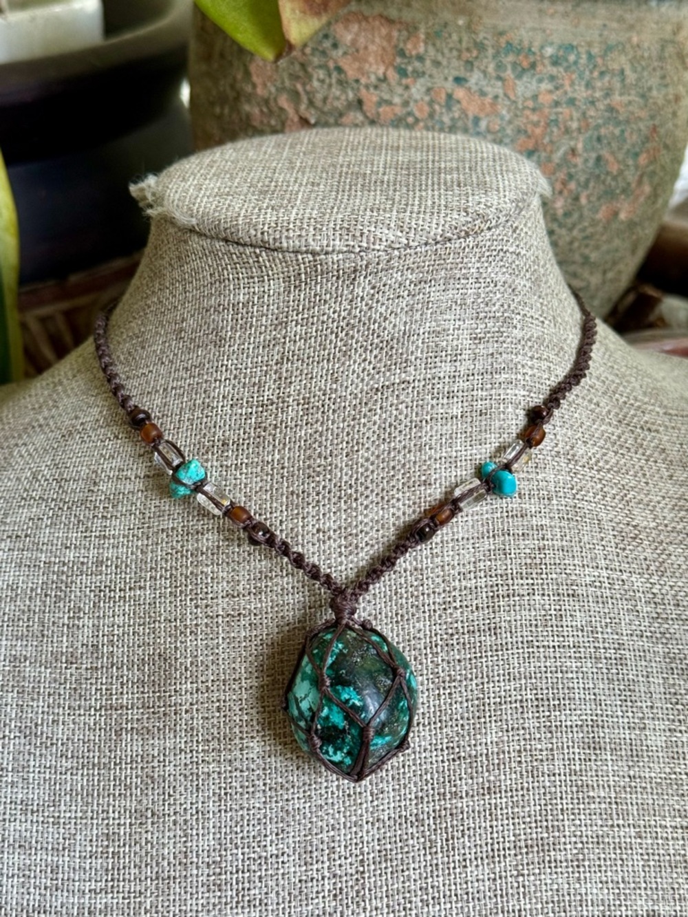Boho Hippie Micro Macrame Crystal Choker